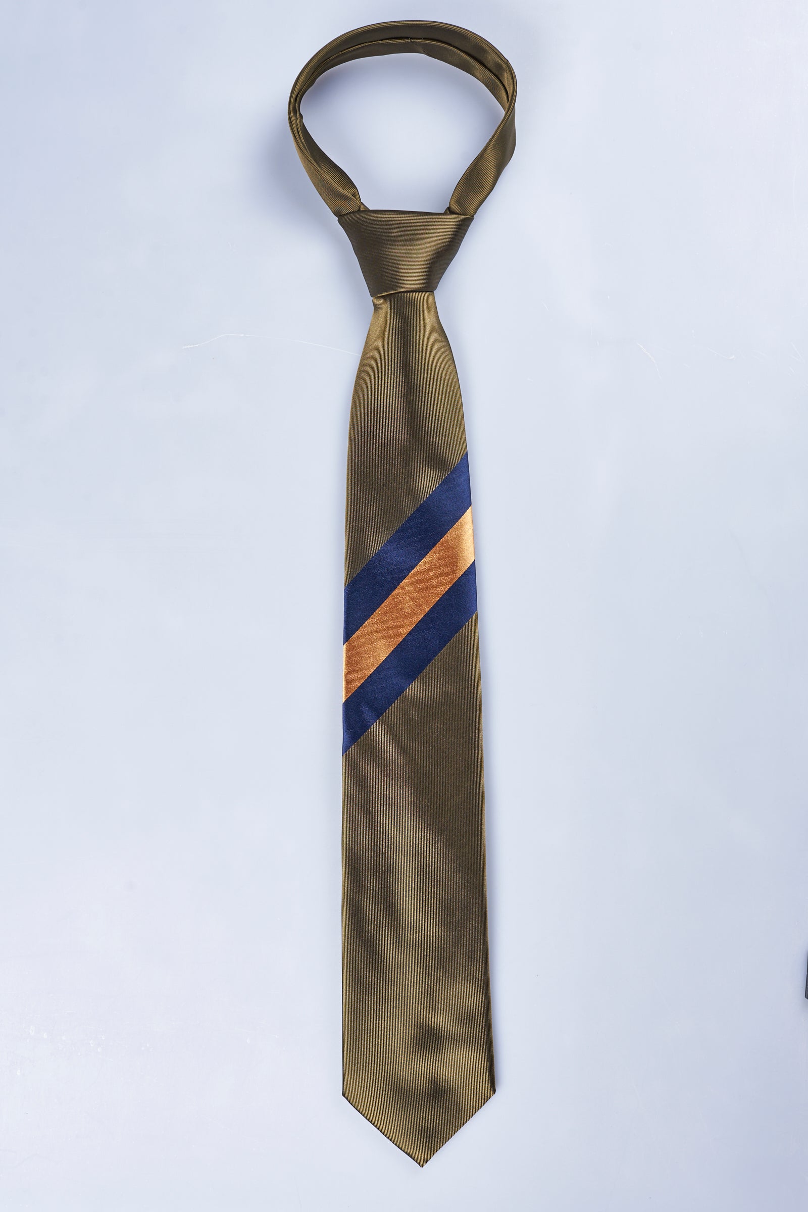 Corbata Oliva Franja Marino Mostaza