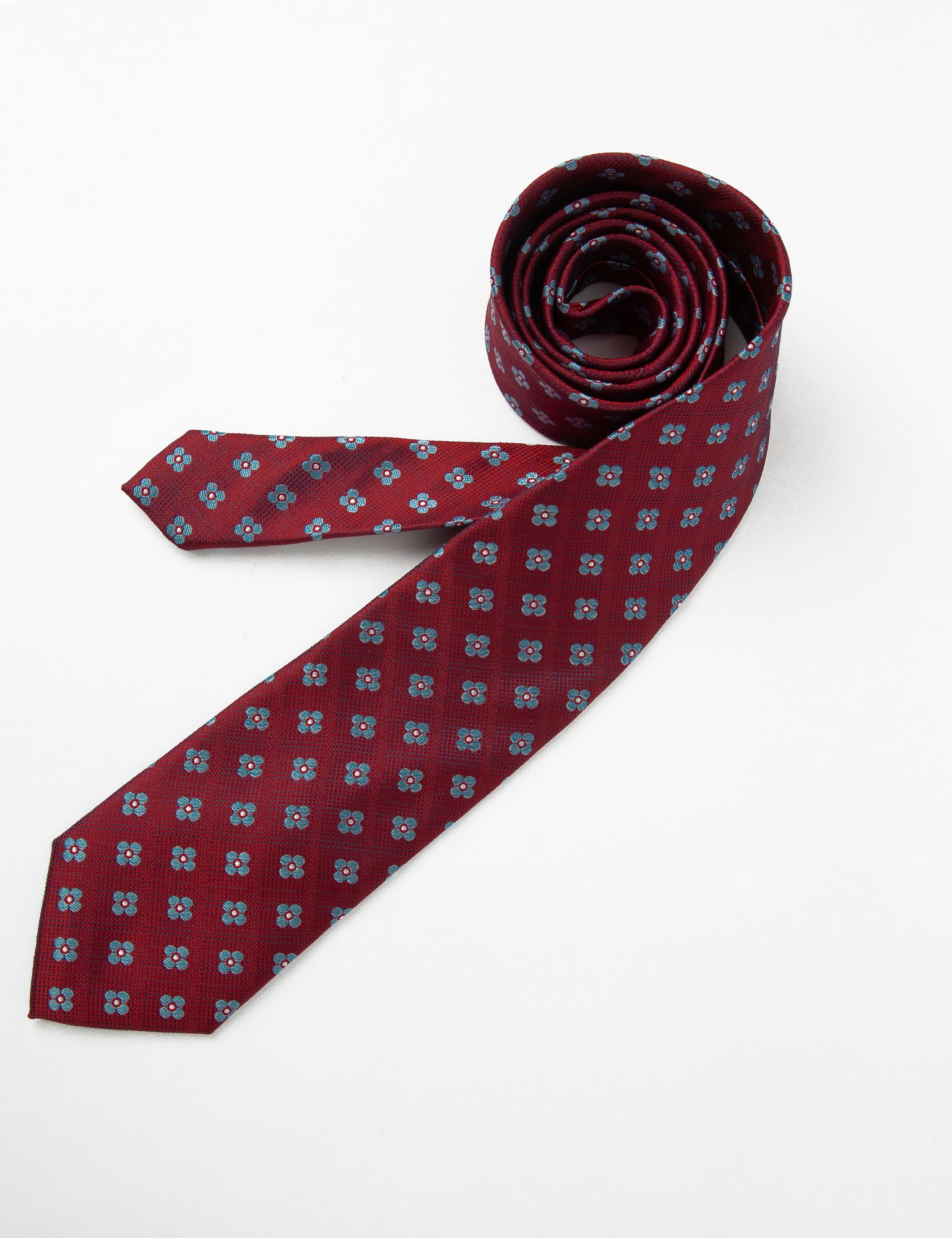 Corbata Burdeos con Flor Celeste
