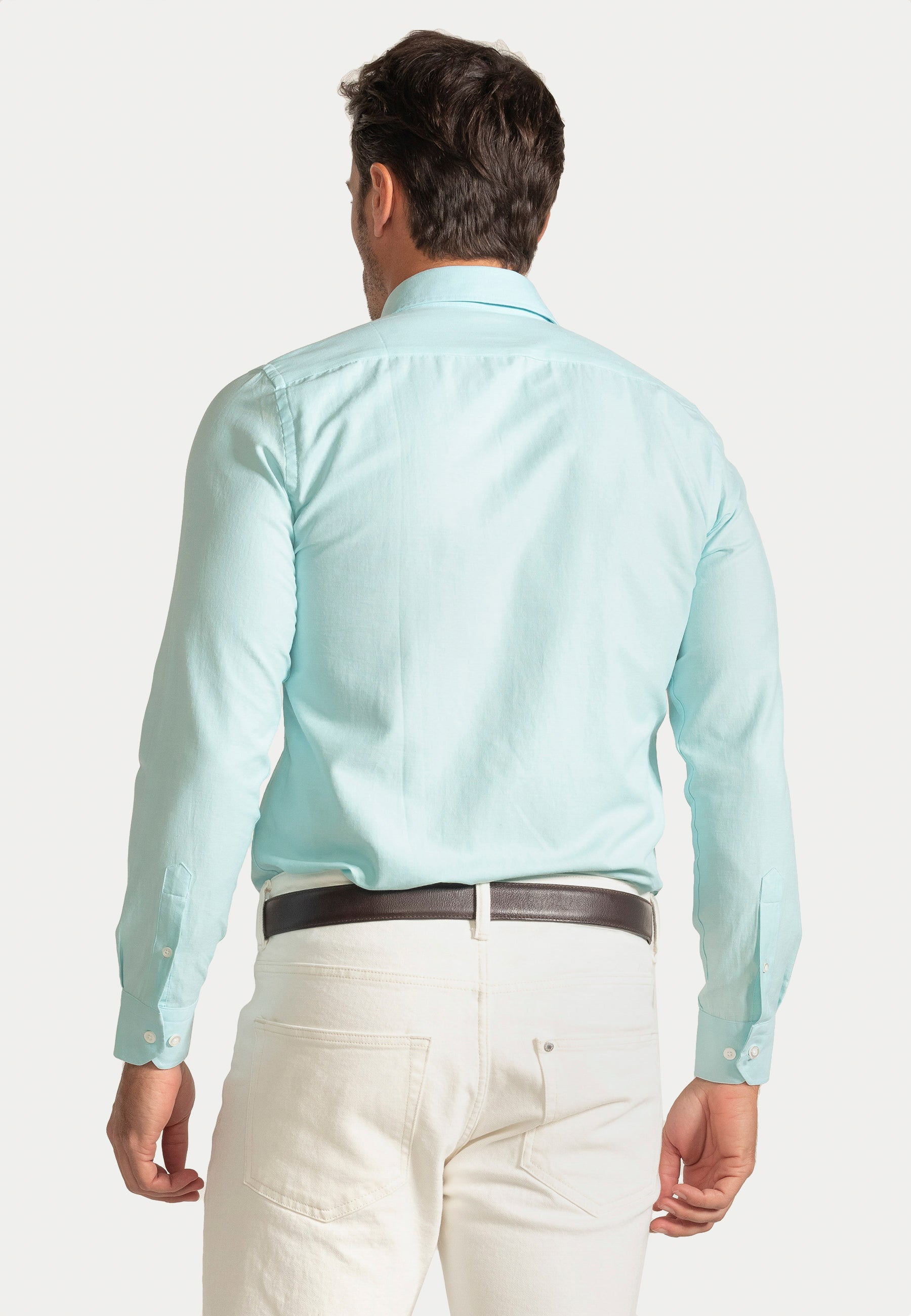 Camisa Oxford Liso Turquesa Slim