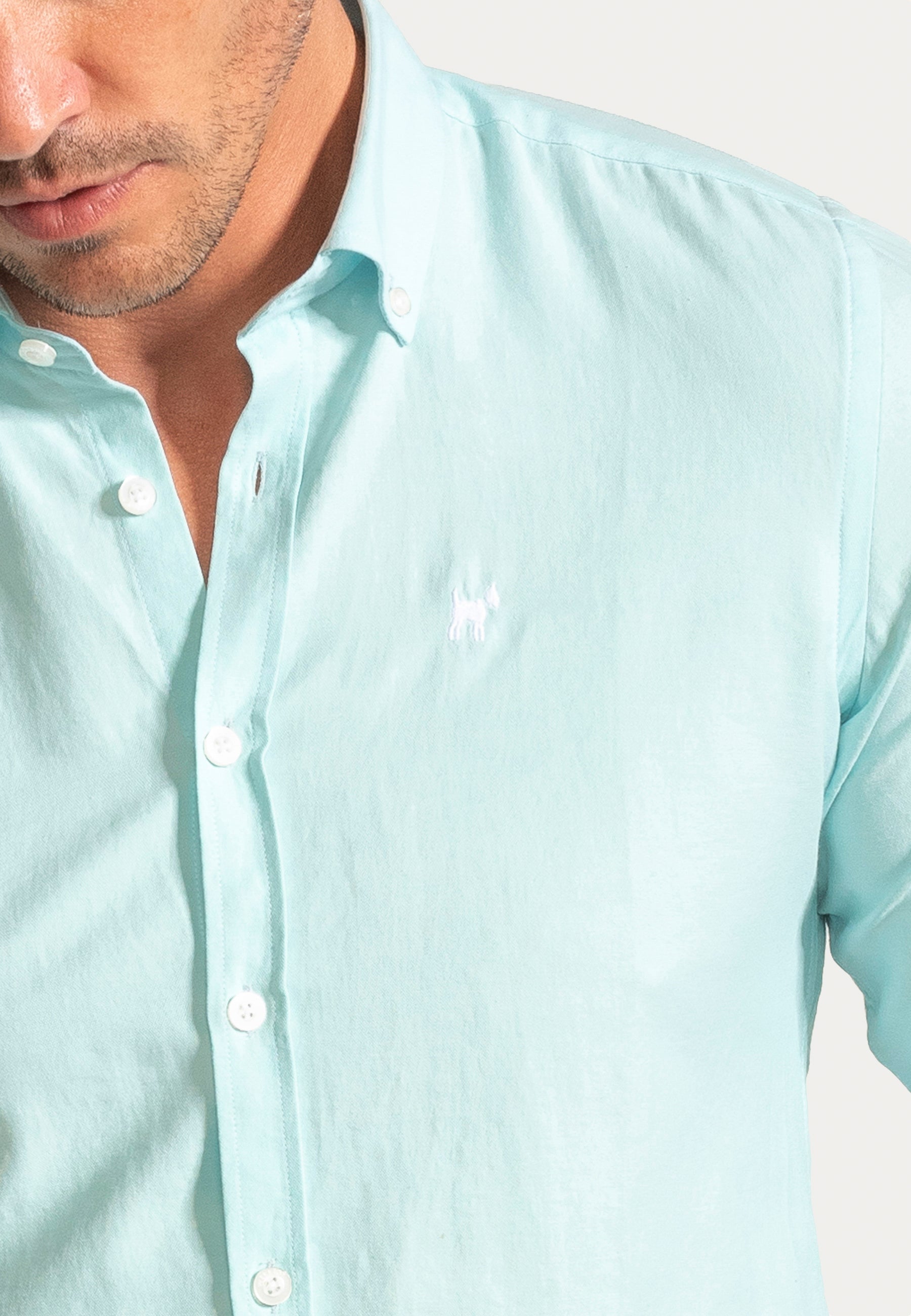 Camisa Oxford Liso Turquesa Slim