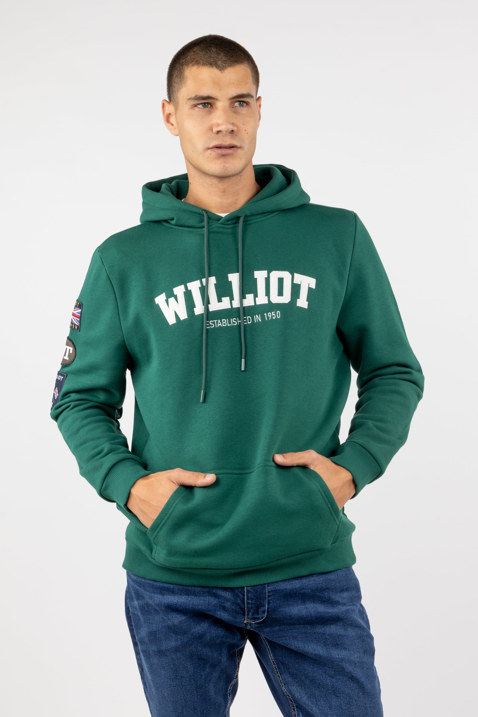 Sudadera Capucha Parches Verde Botella