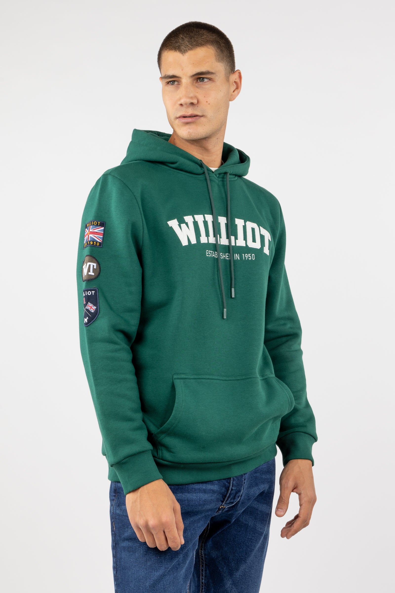 Sudadera Capucha Parches Verde Botella