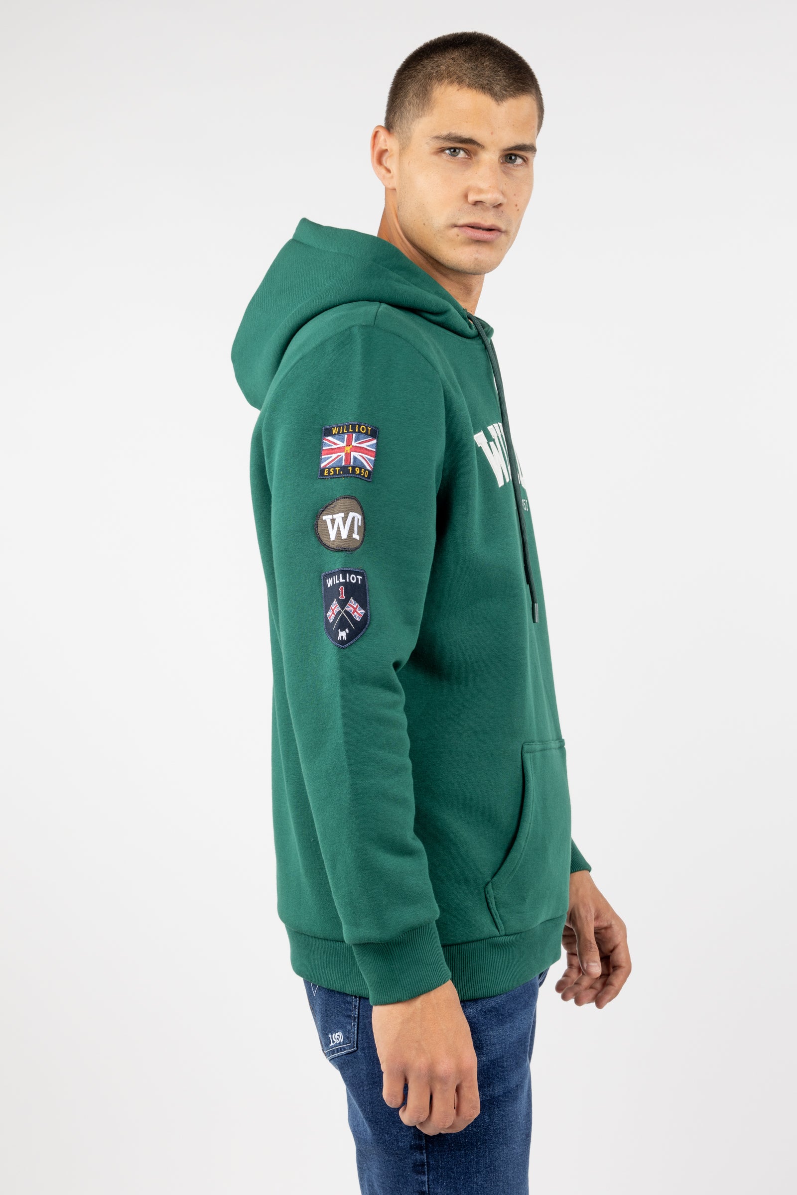 Sudadera Capucha Parches Verde Botella
