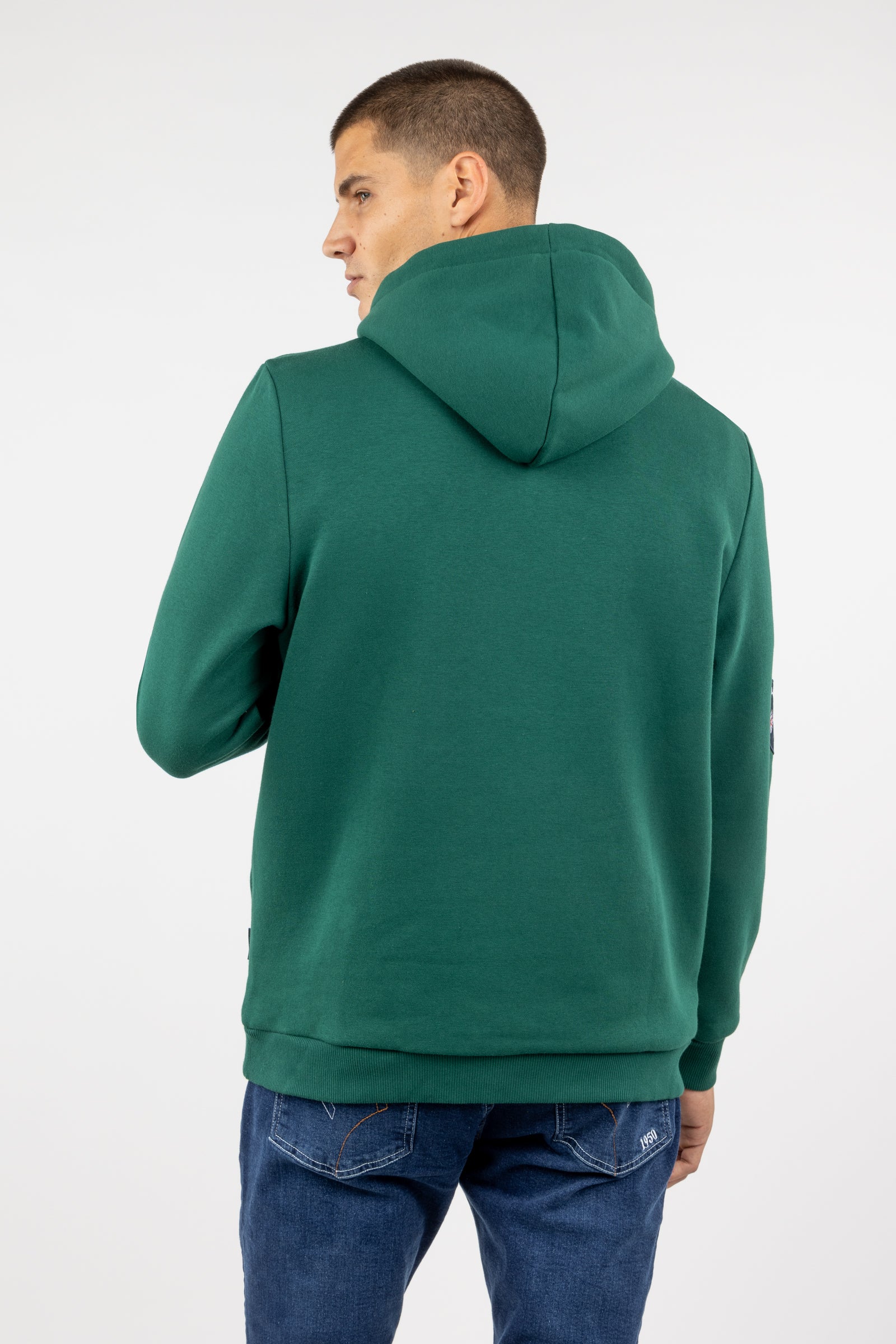 Sudadera Capucha Parches Verde Botella