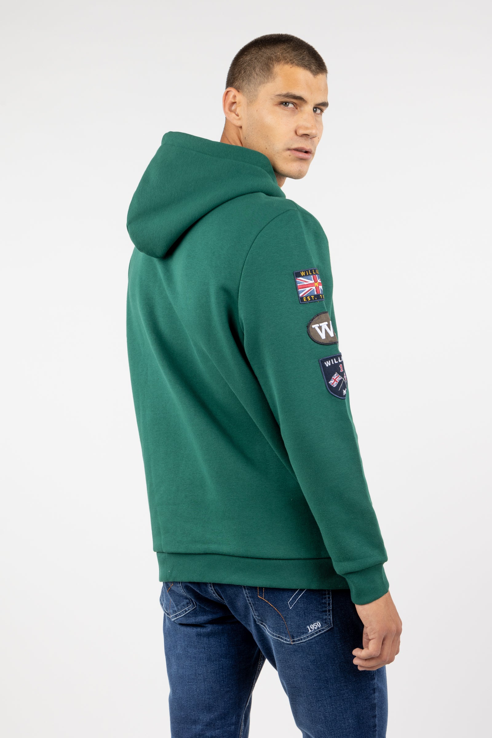 Sudadera Capucha Parches Verde Botella