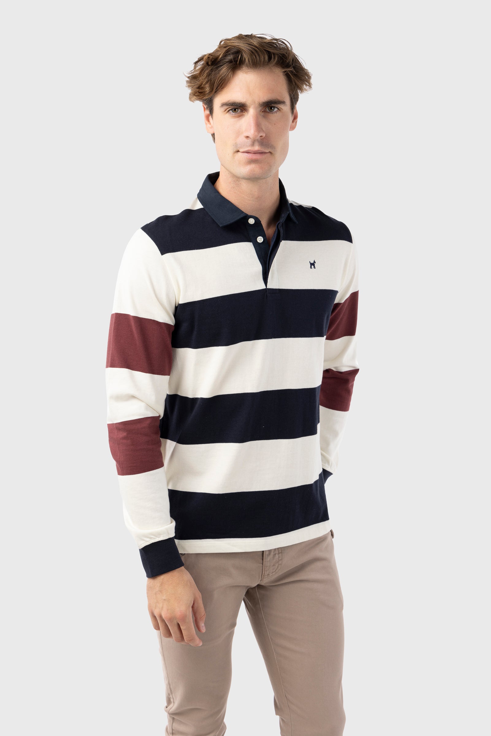 Polo Manga Larga Rayas Marino y Burdeos