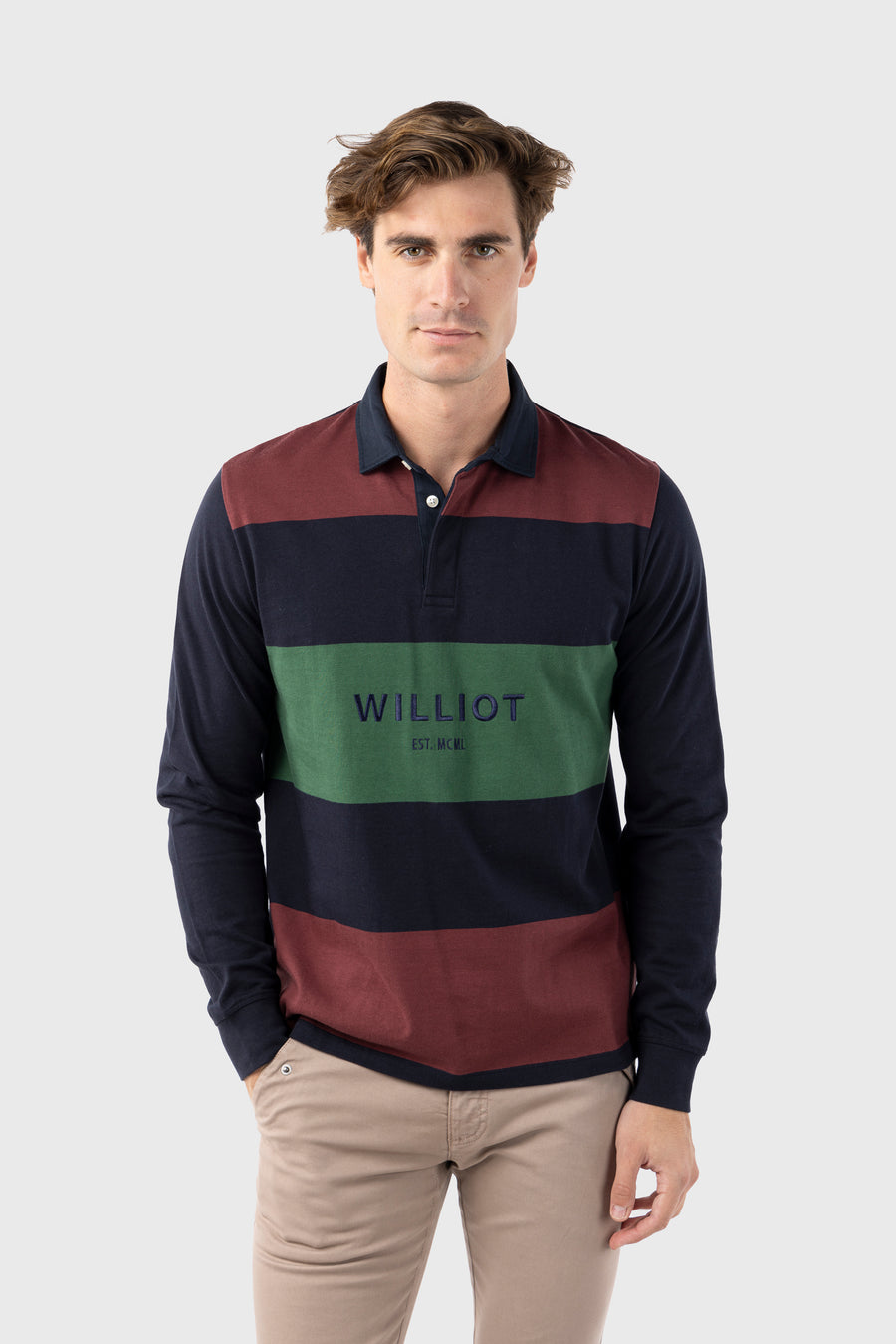 Polo Manga Larga Rayas Burdeos y Verde