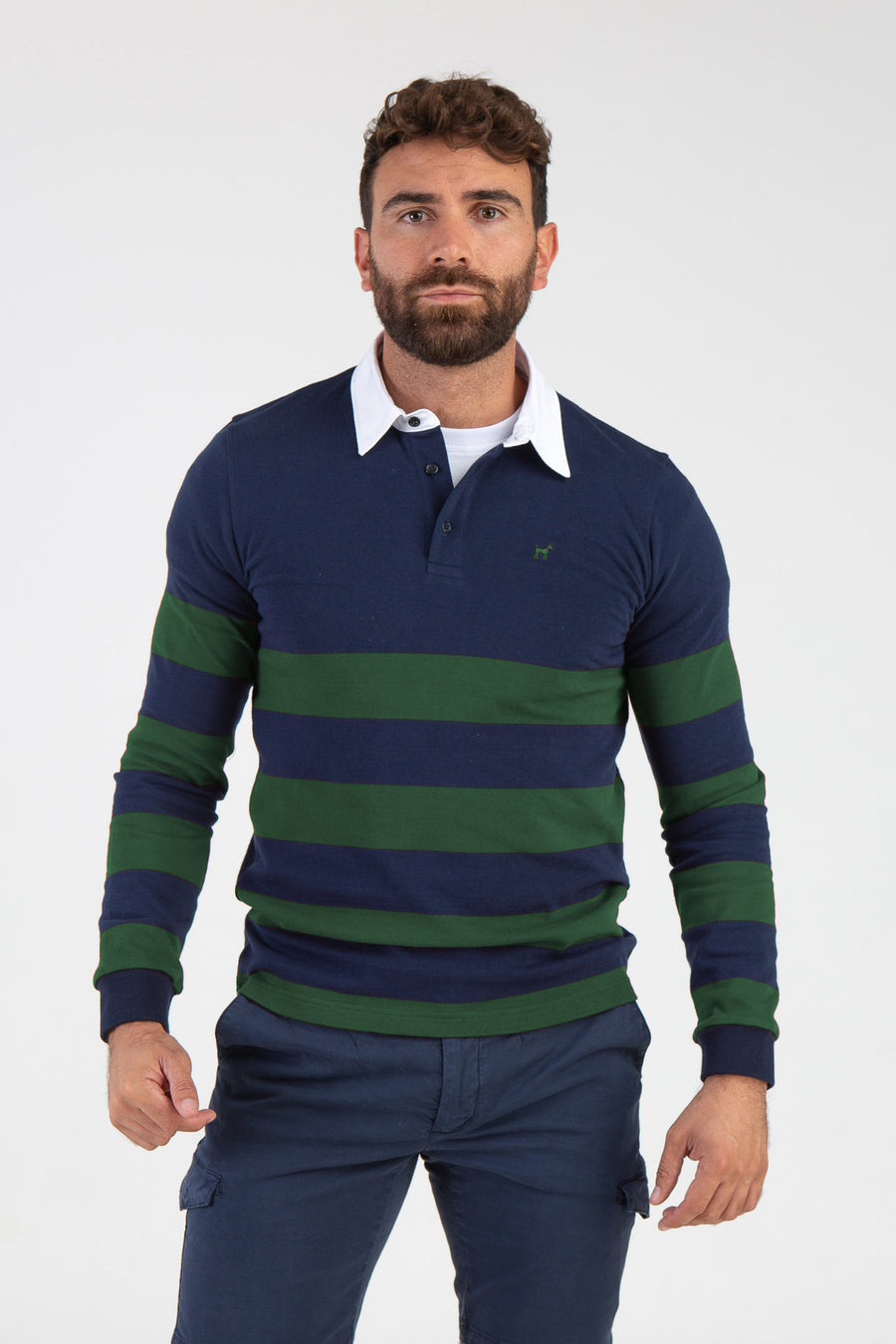 Polo Algodón Manga Larga Marino Verde Botella