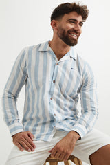 Camisa Rayas Lino Cuello Pijamero