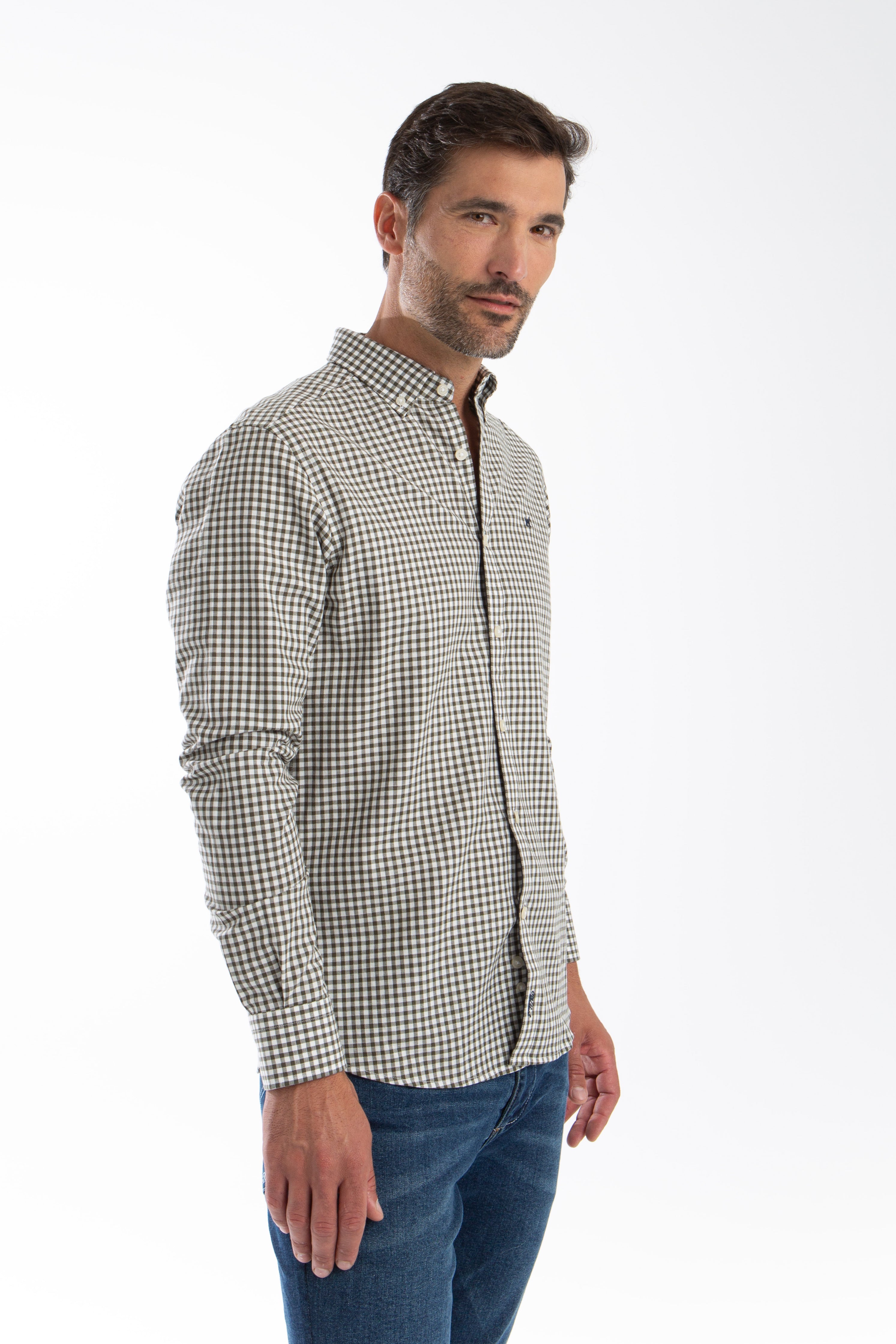 Camisa Cuadro en Espiga Verde Botella