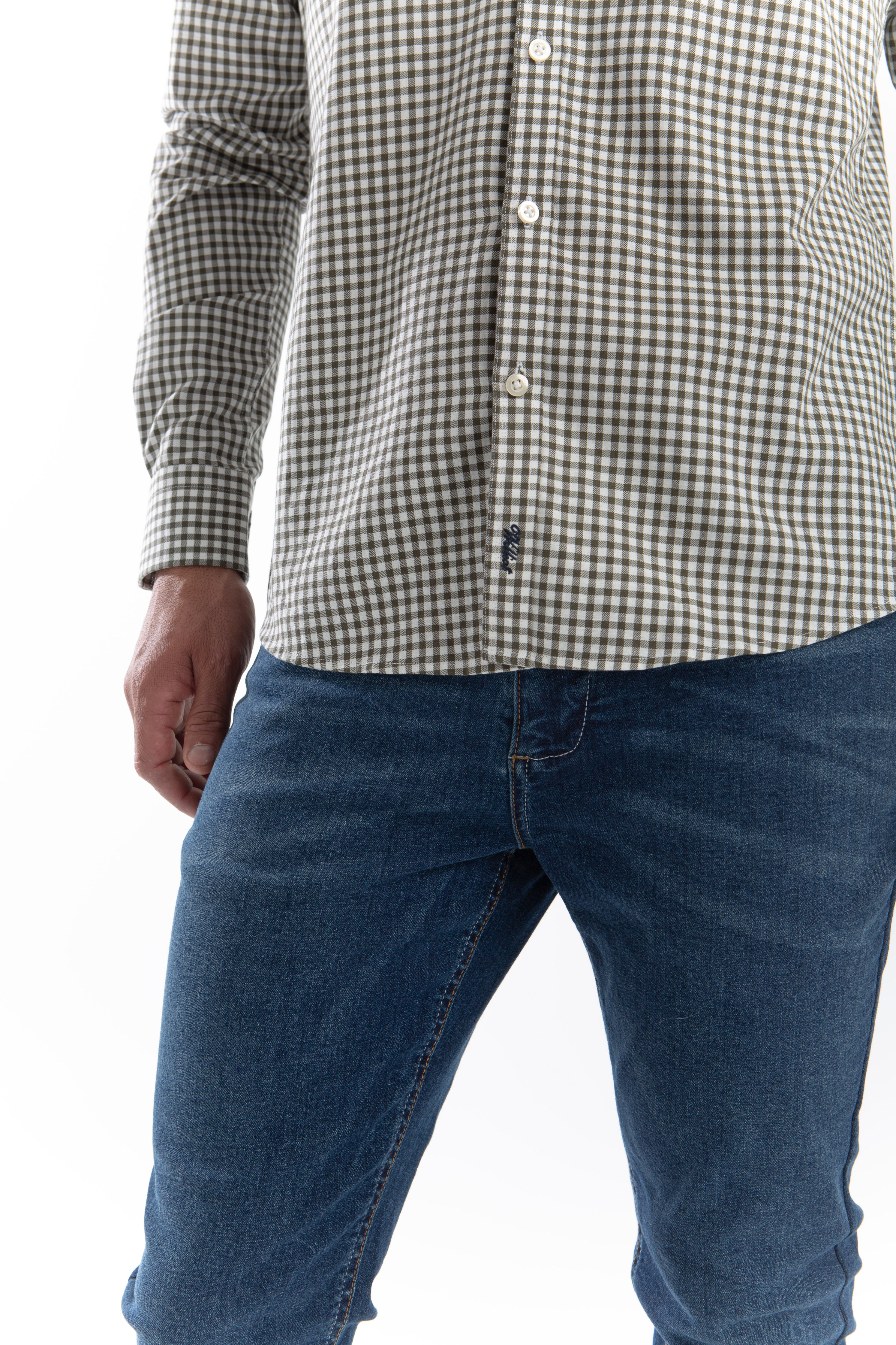 Camisa Cuadro en Espiga Verde Botella