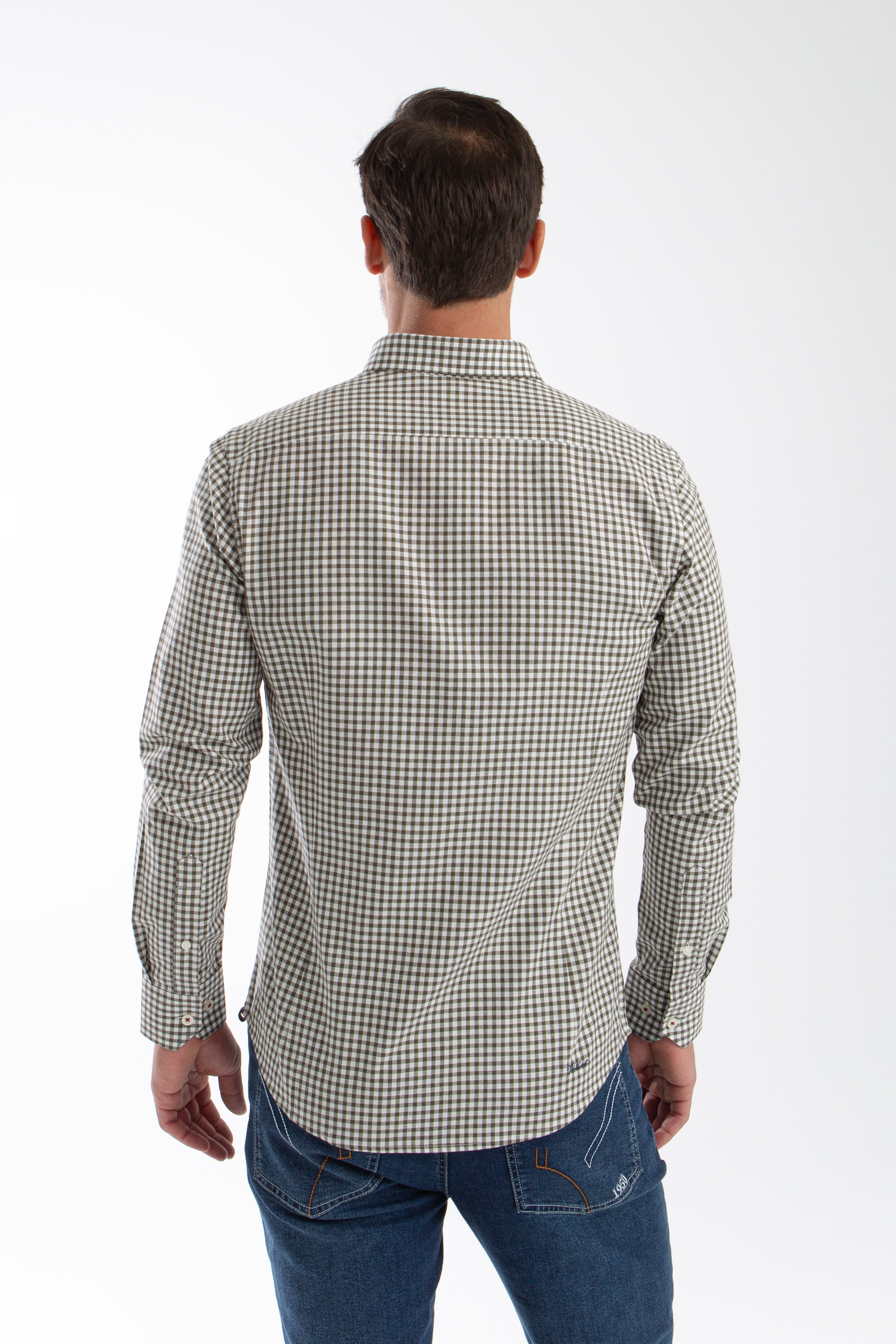 Camisa Cuadro en Espiga Verde Botella