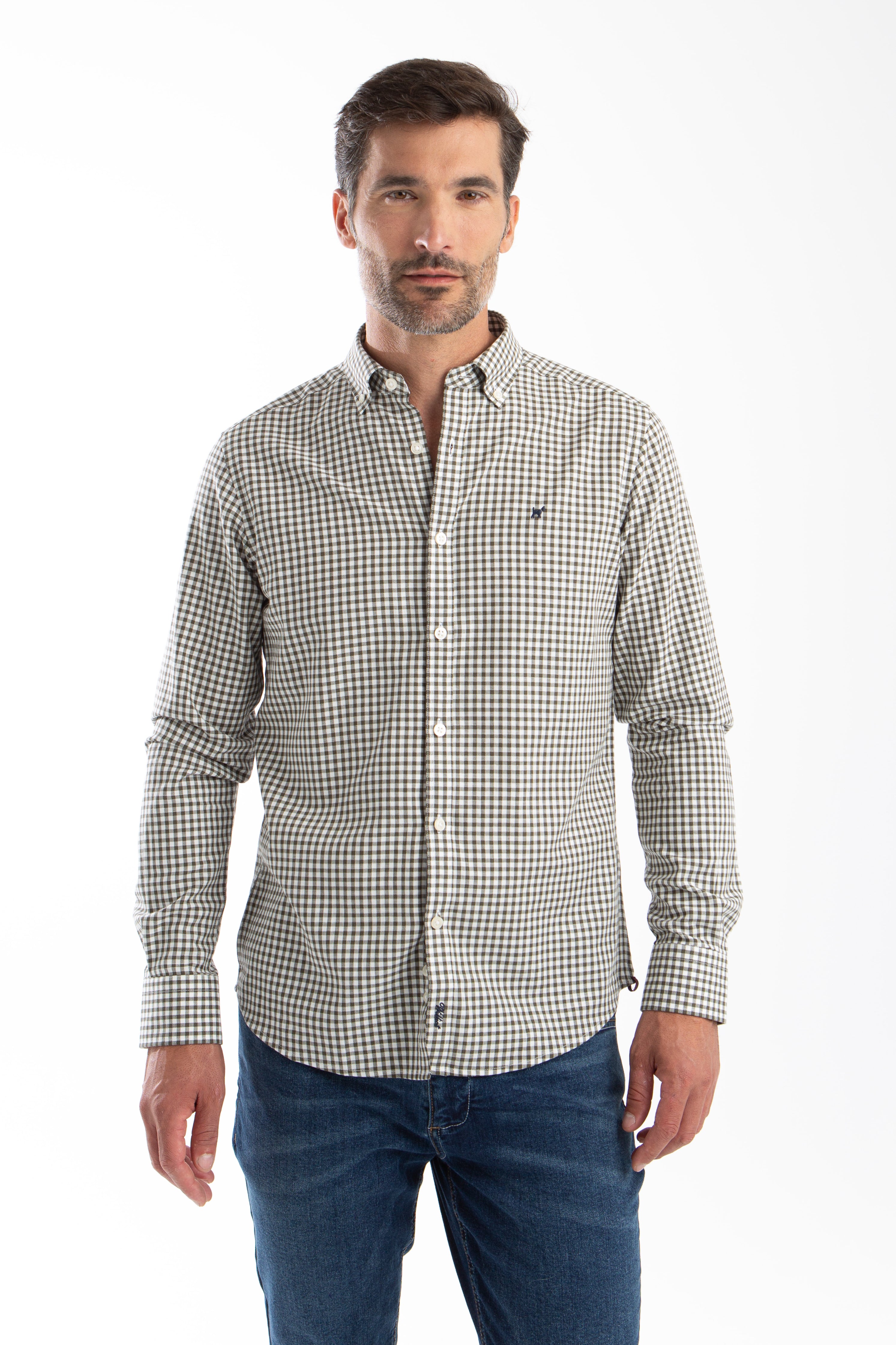 Camisa Cuadro en Espiga Verde Botella