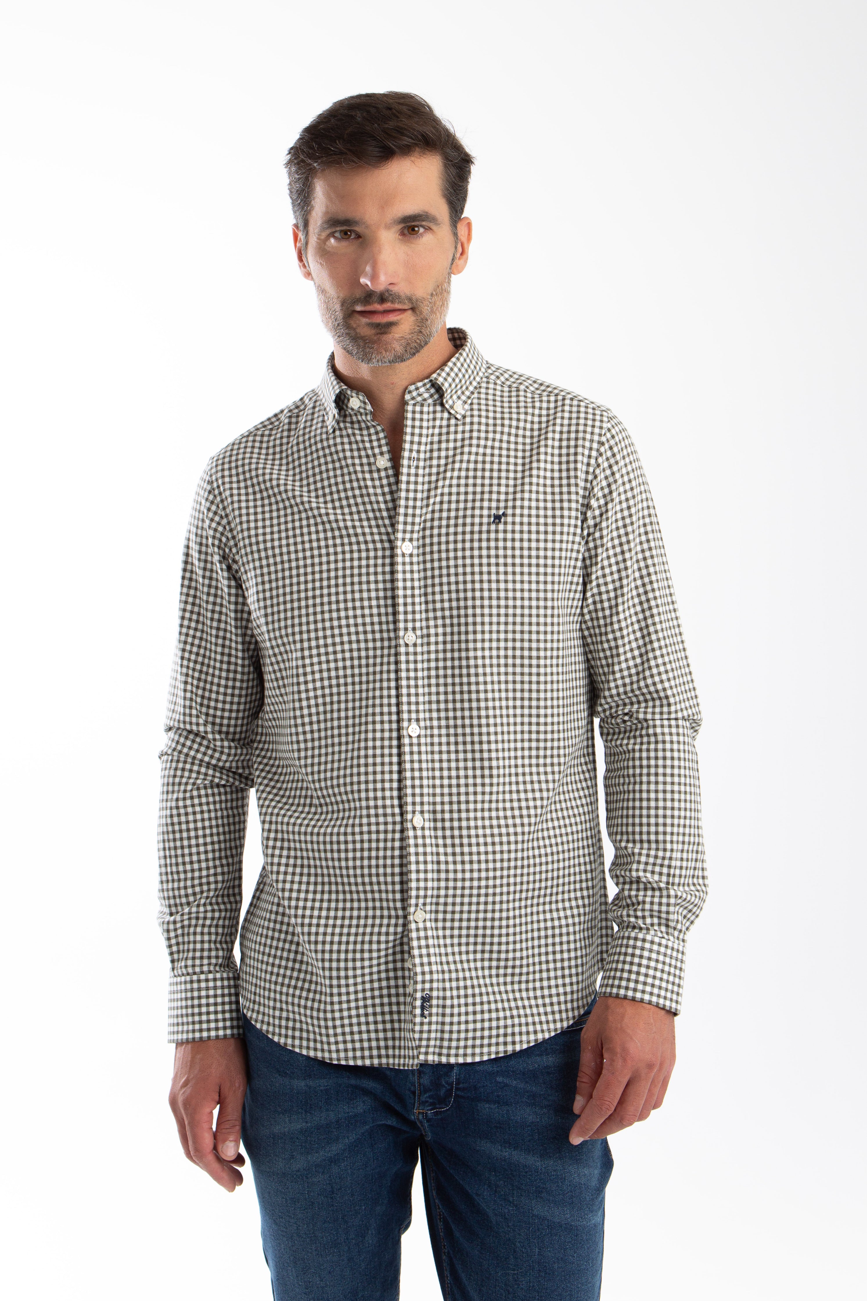 Camisa Cuadro en Espiga Verde Botella