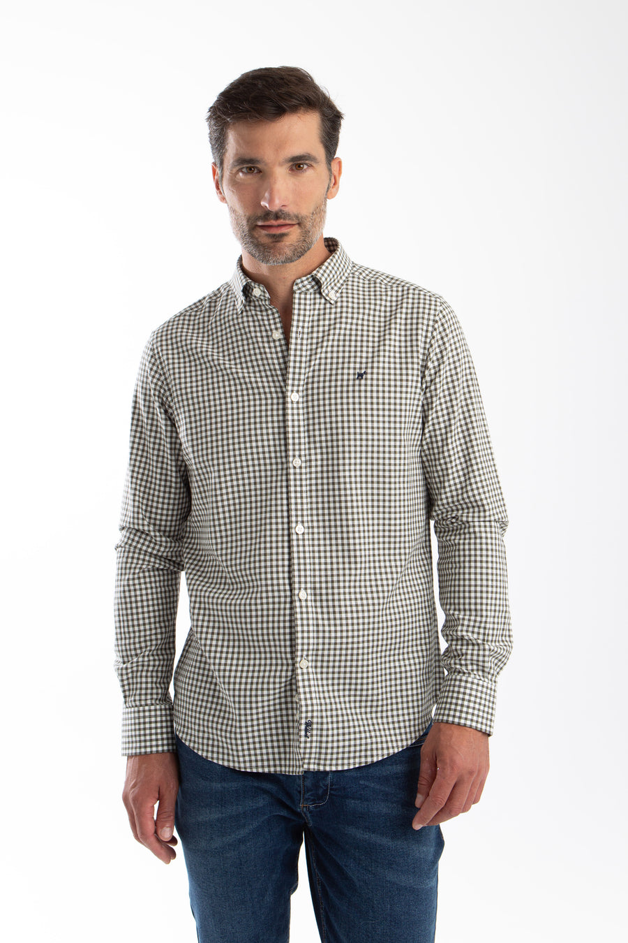Camisa Cuadro en Espiga Verde Botella
