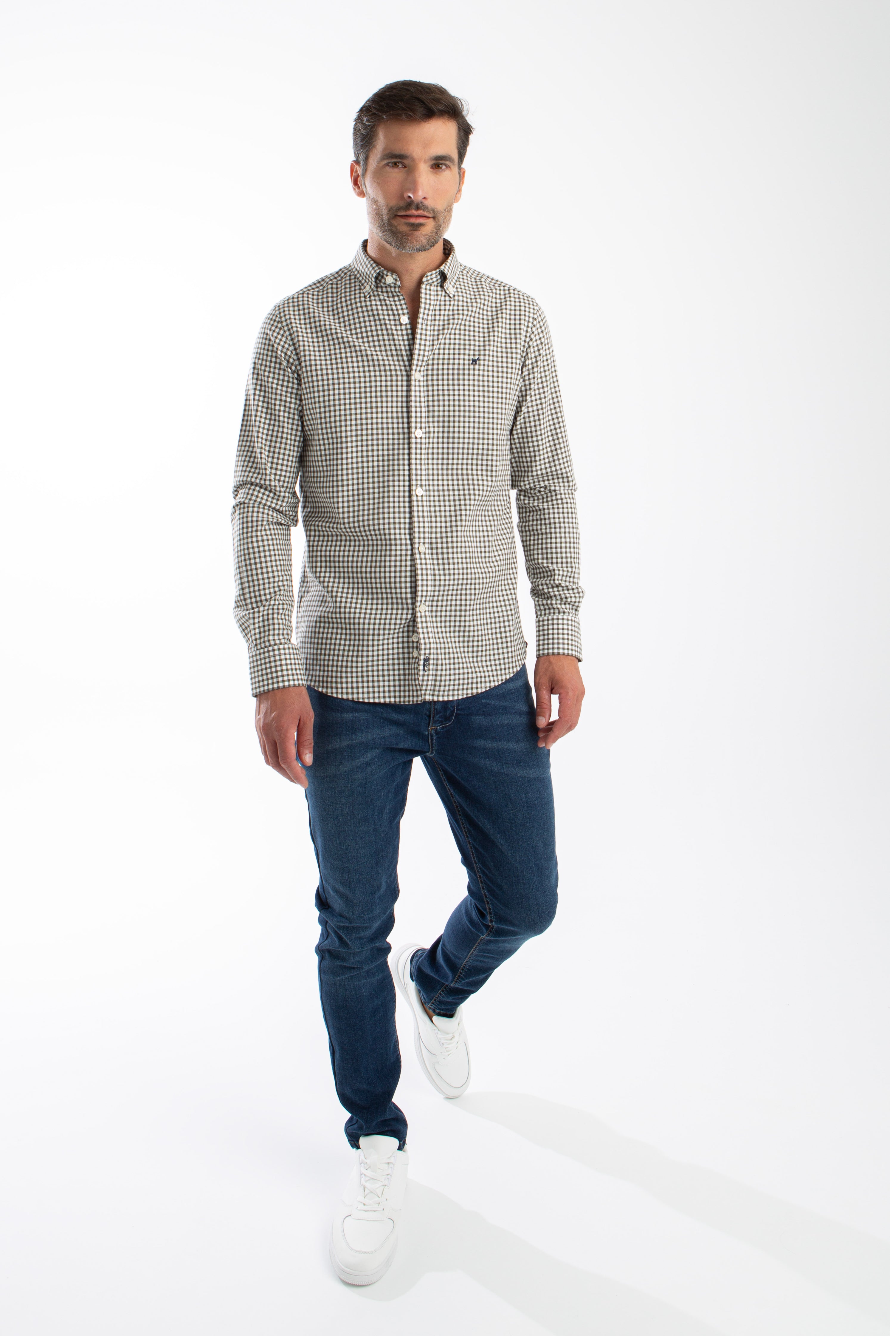 Camisa Cuadro en Espiga Verde Botella