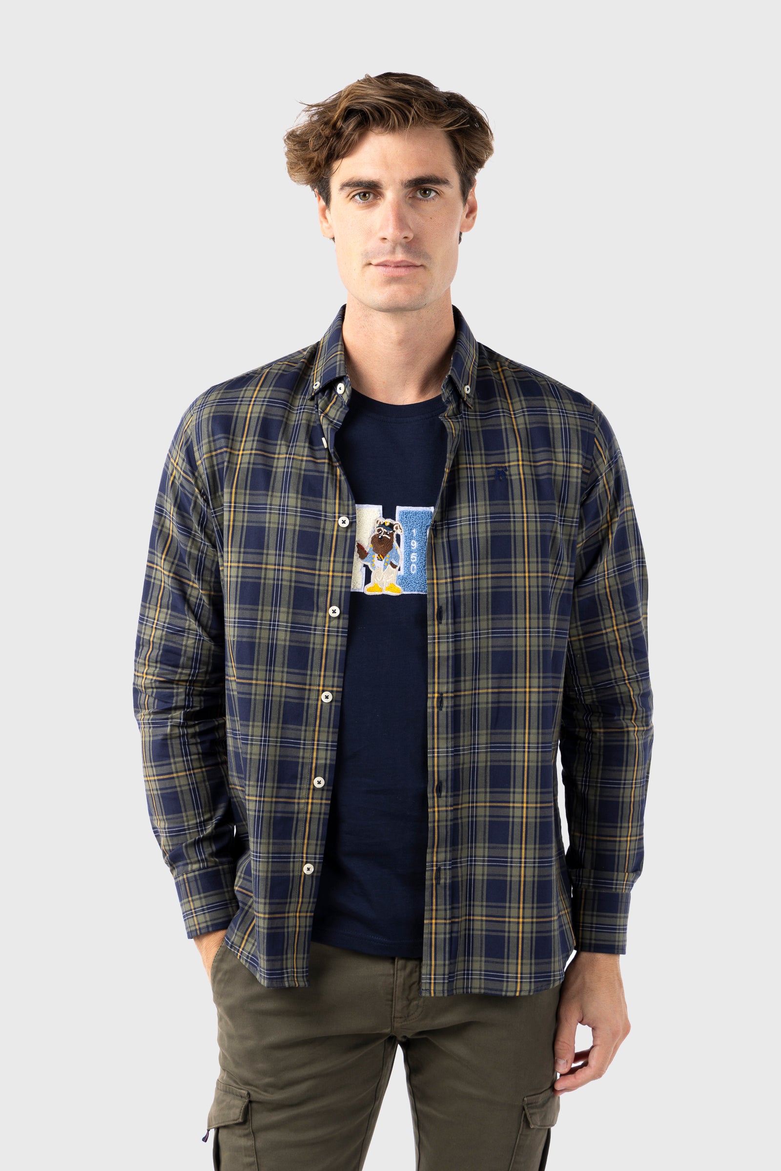 Camisa Tartán Marino Khaki