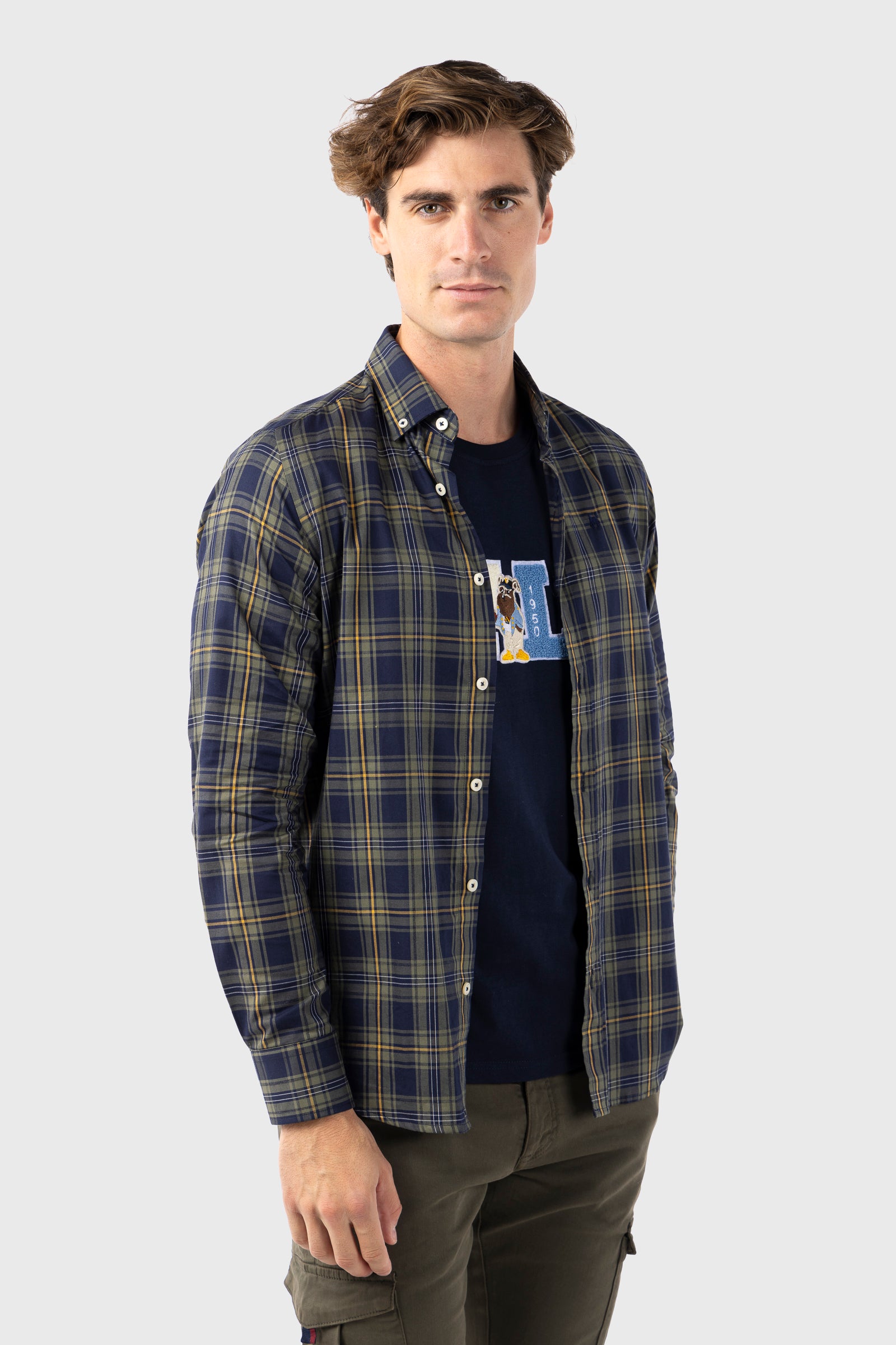 Camisa Tartán Marino Khaki