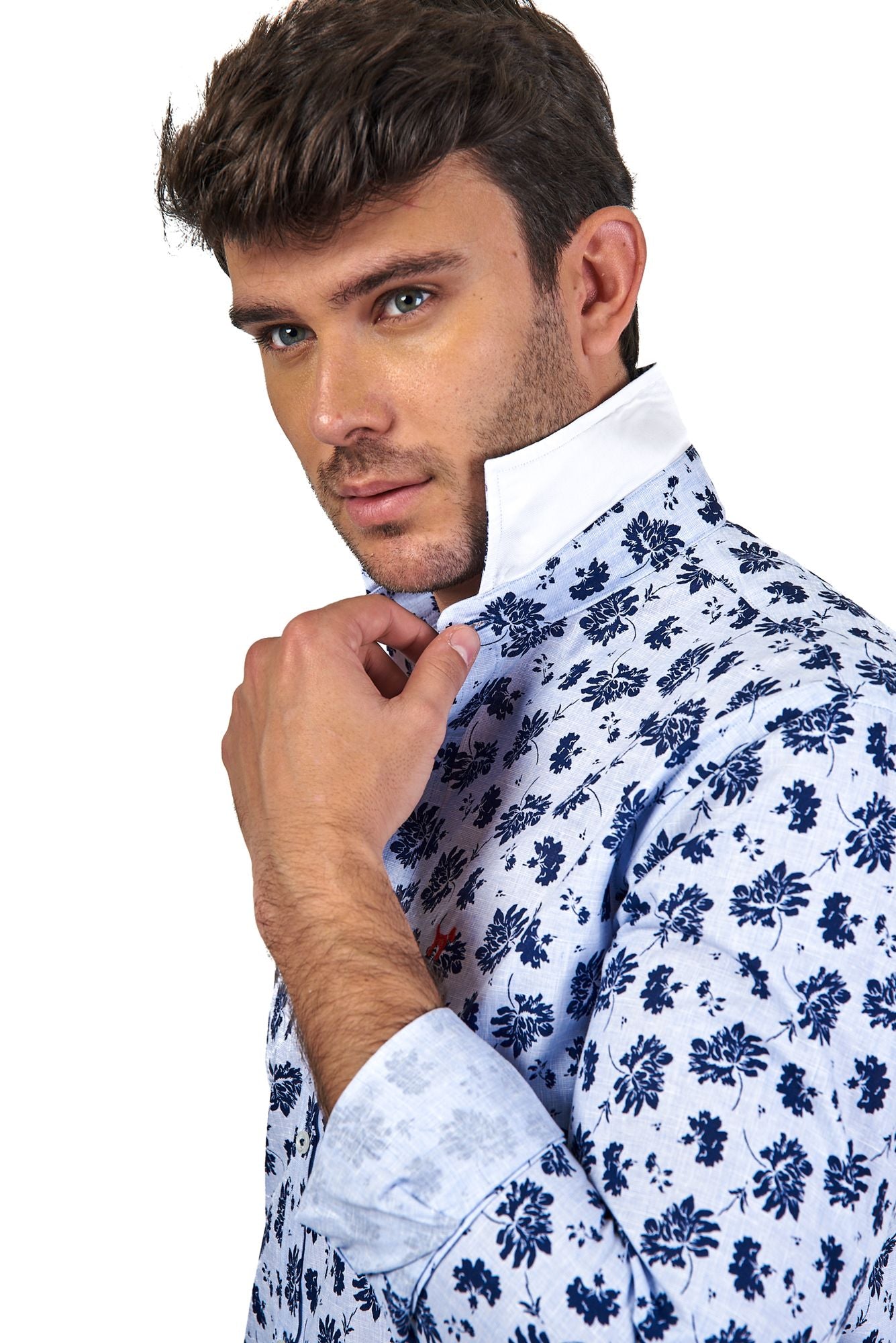 Camisa Lino Flor Marino