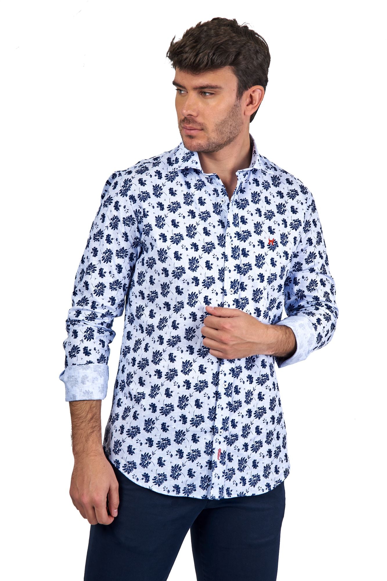 Camisa Lino Flor Marino