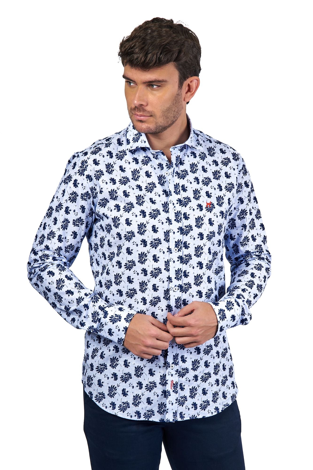 Camisa Lino Flor Marino