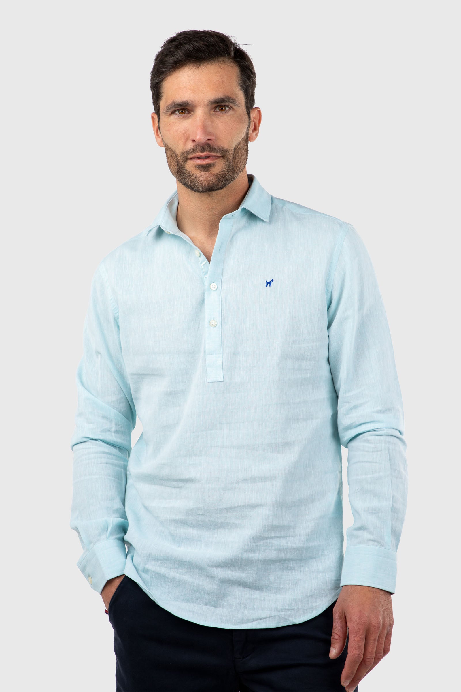 Camisa Polera Lino Turquesa