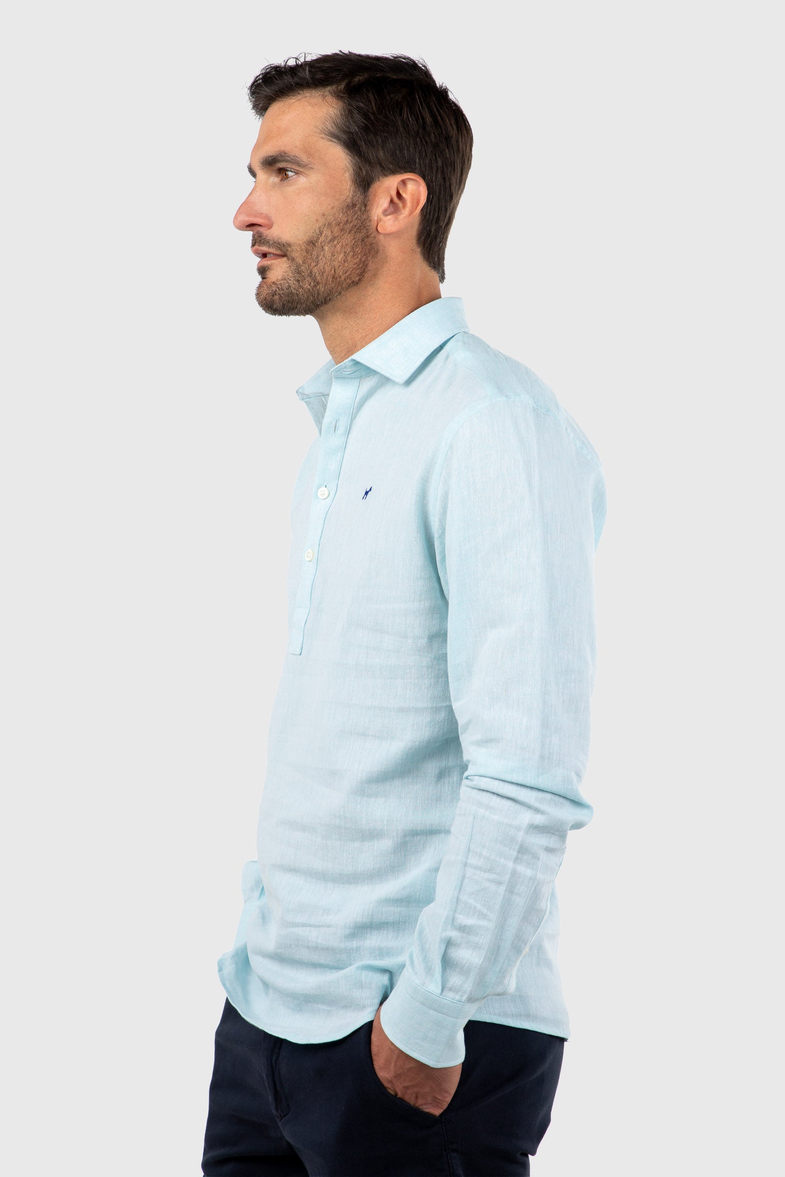 Camisa Polera Lino Turquesa