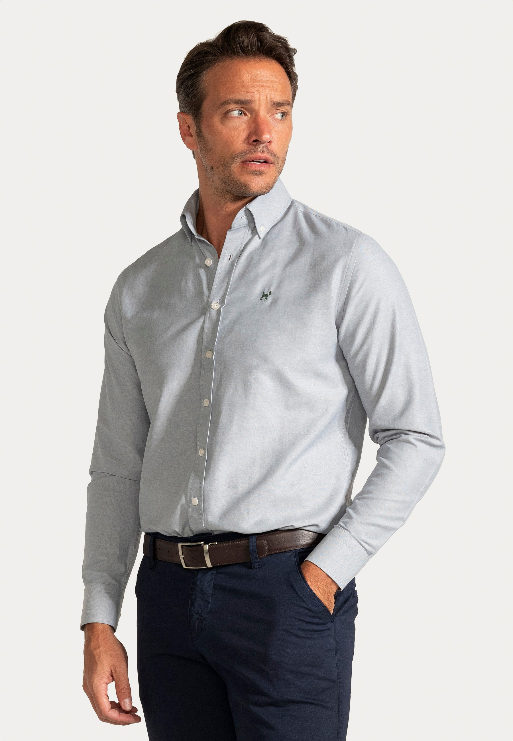 Camisa Oxford Liso Verde Slim