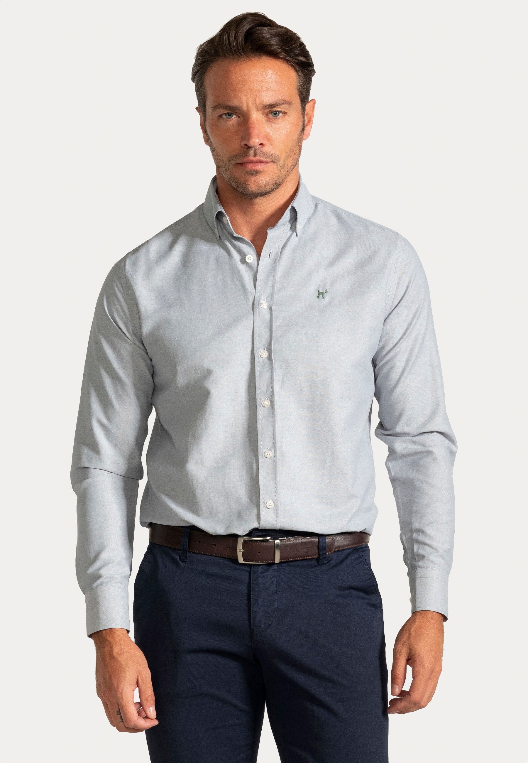 Camisa Oxford Liso Verde Slim