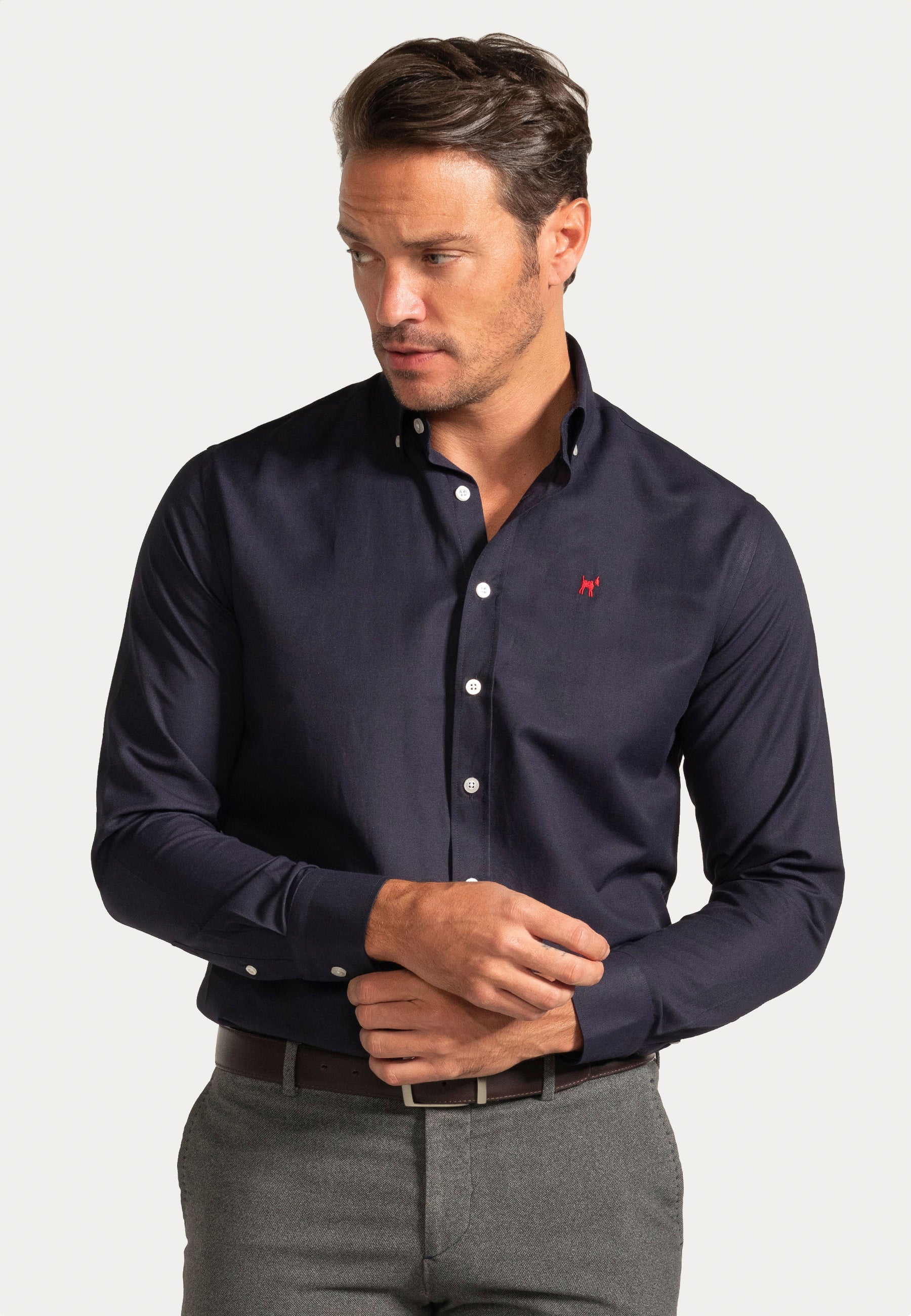 Camisa Oxford Liso Navy Slim