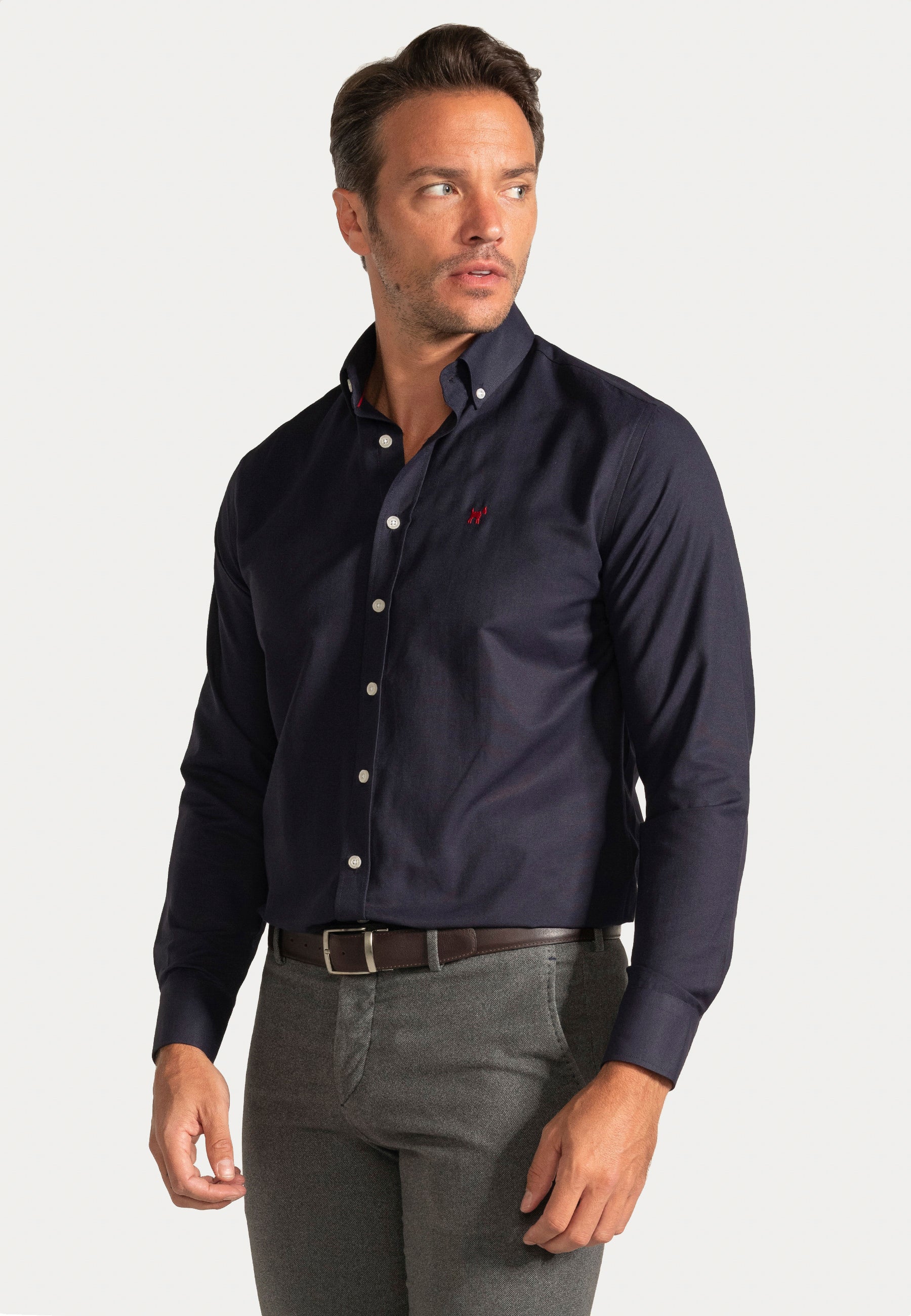 Camisa Oxford Liso Navy Slim