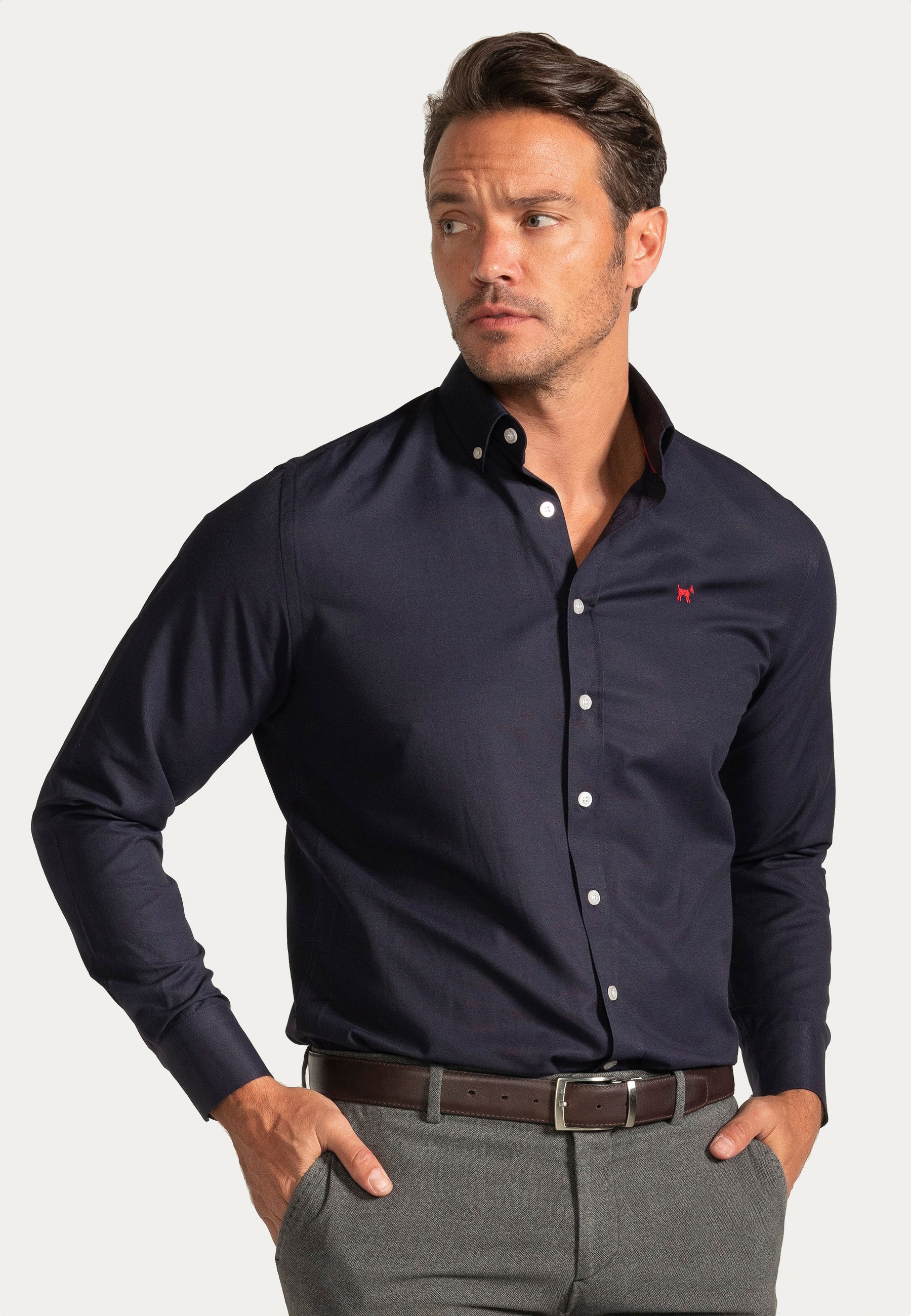Camisa Oxford Liso Navy Slim
