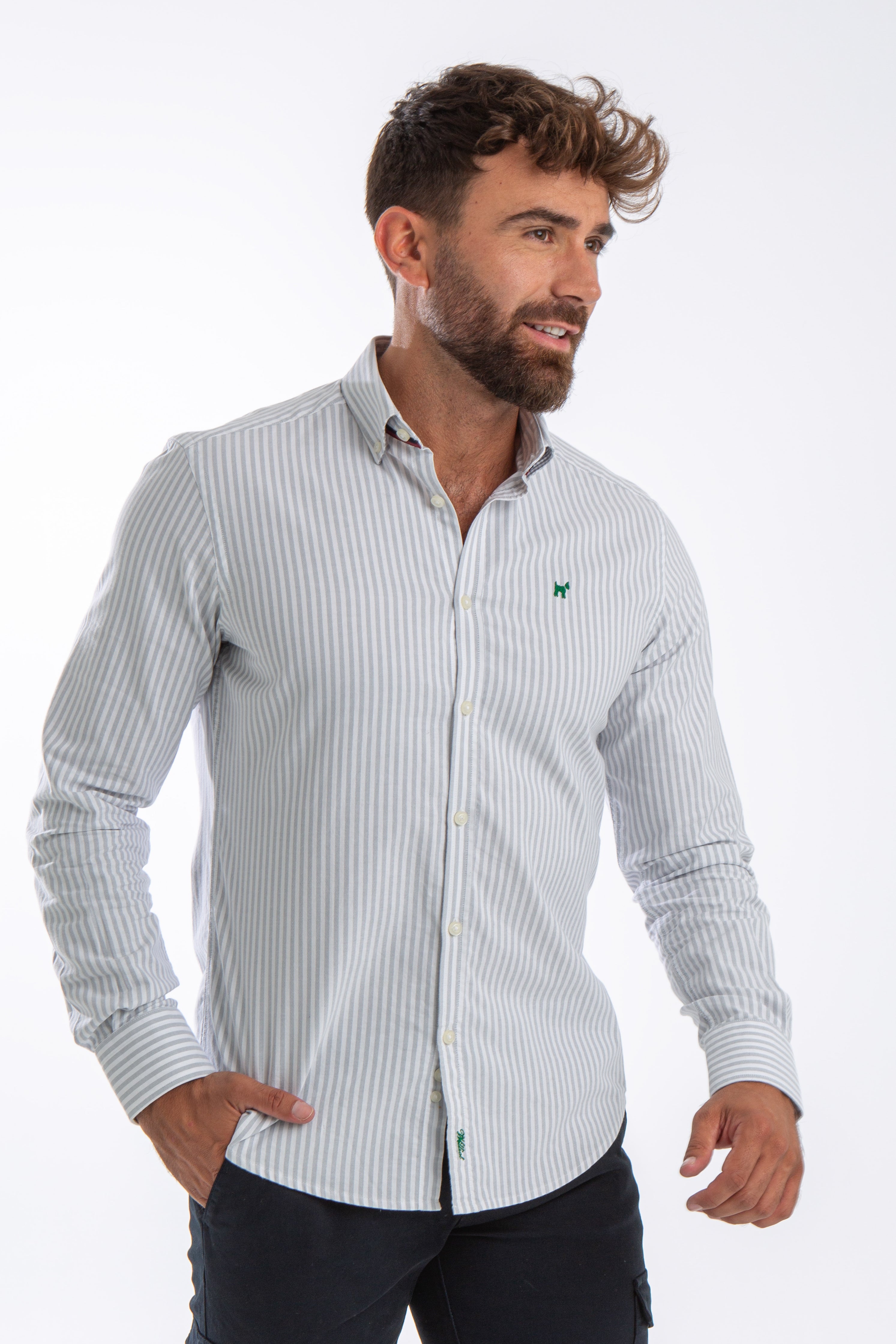 Camisa Raya Oxford Gris Slim Fit