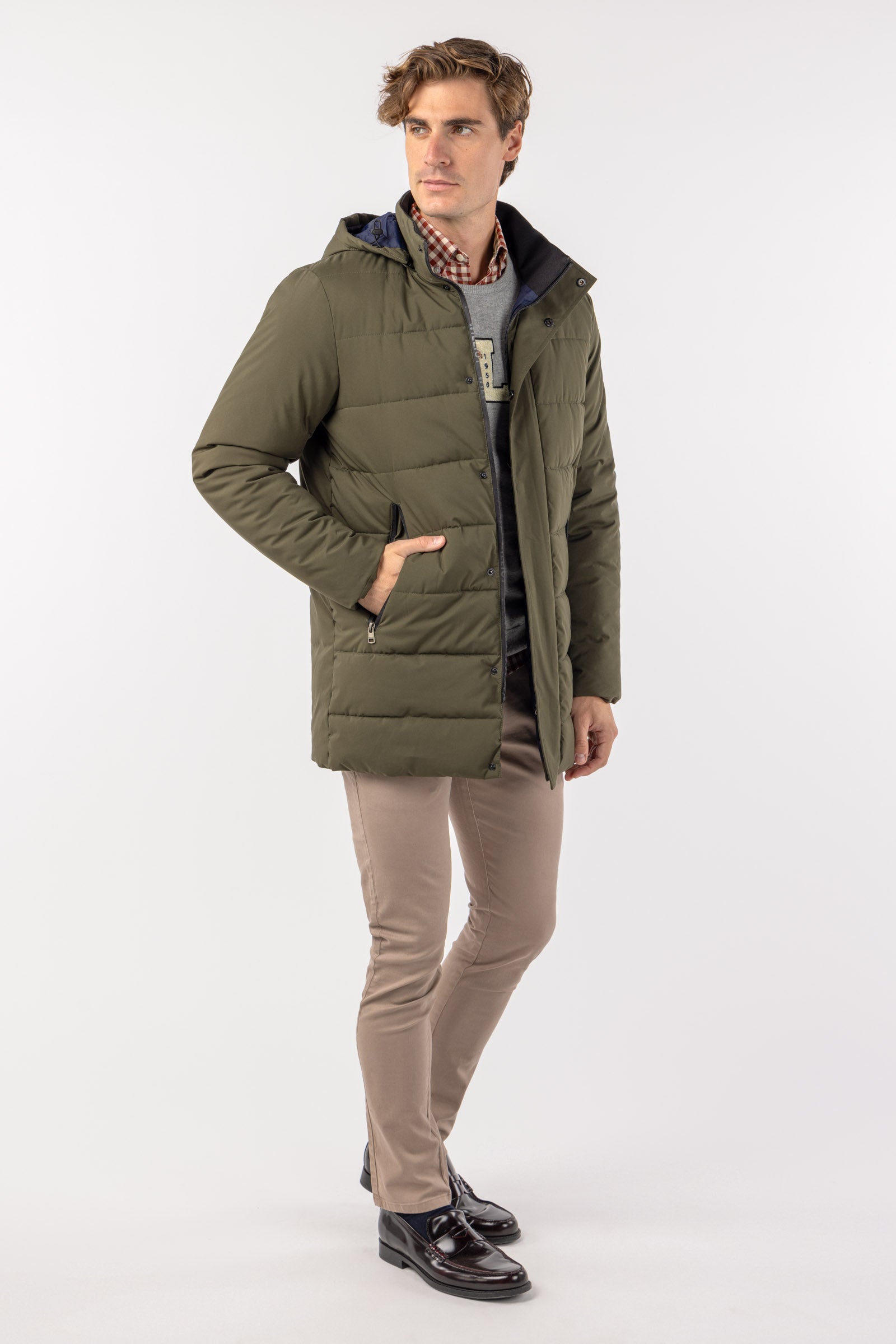 Parka Larga Tejido Técnico Khaki