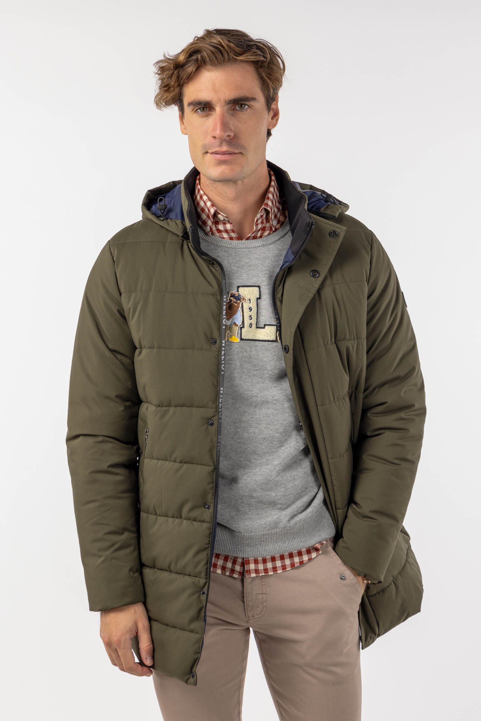 Parka Larga Tejido Técnico Khaki