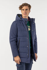 Parka Larga Tejido Técnico Marino