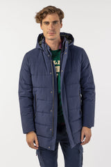 Parka Larga Tejido Técnico Marino