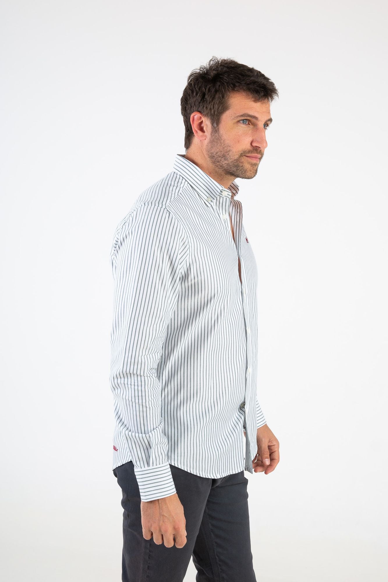 Camisa Raya Fina Oxford Verde Botella Slim Fit