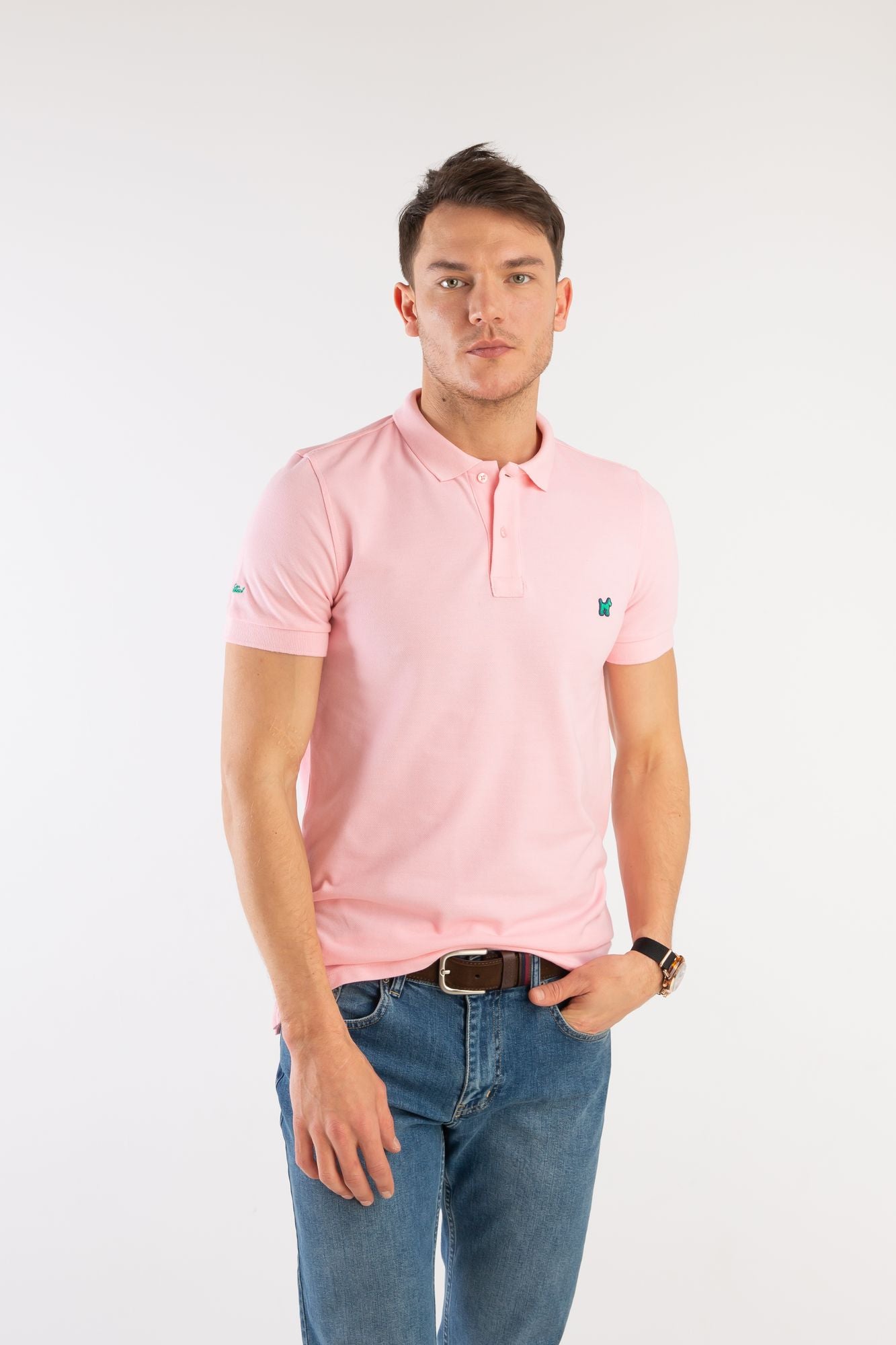 Polo Slim Liso Rosa