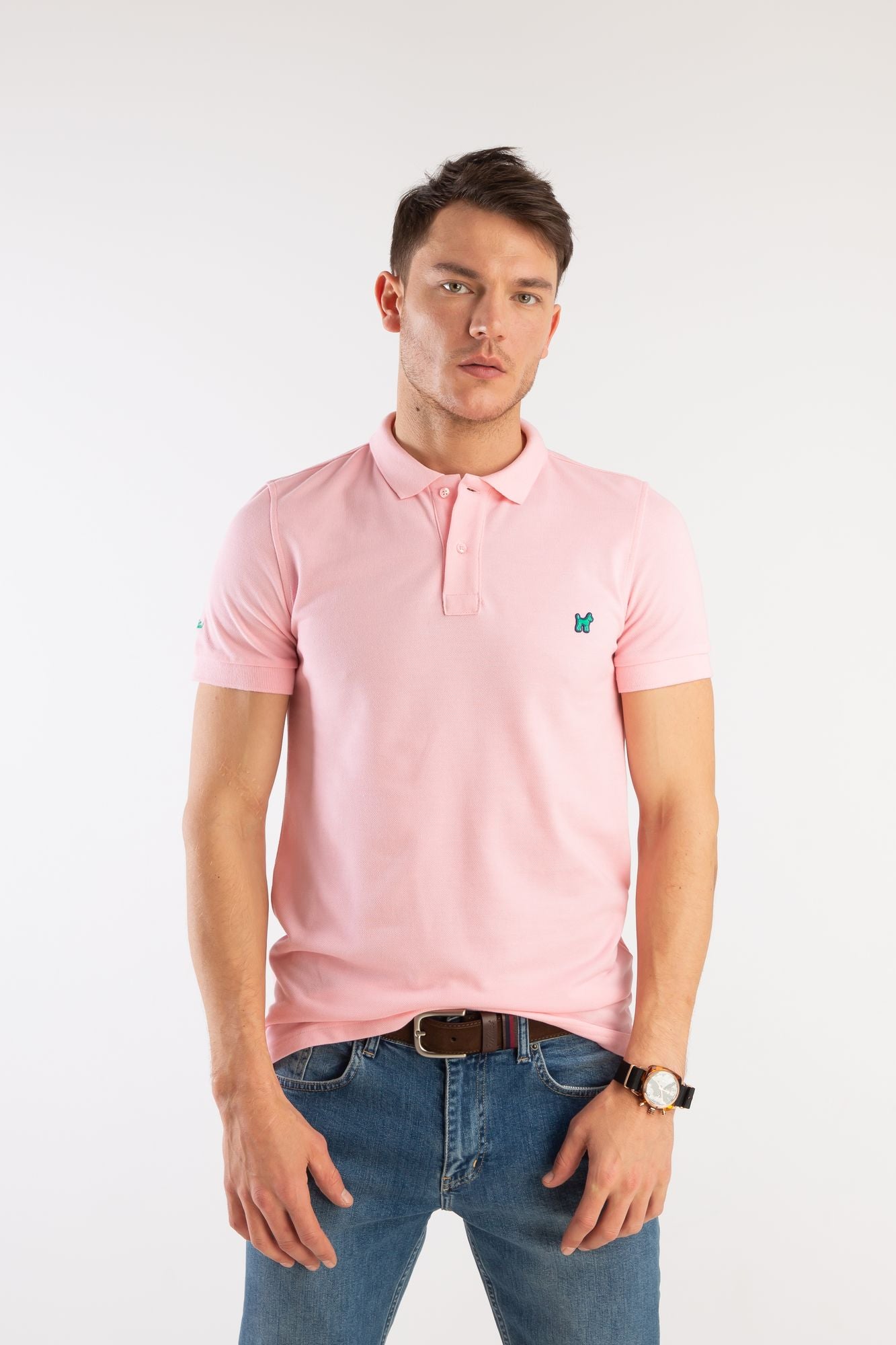 Polo Slim Liso Rosa