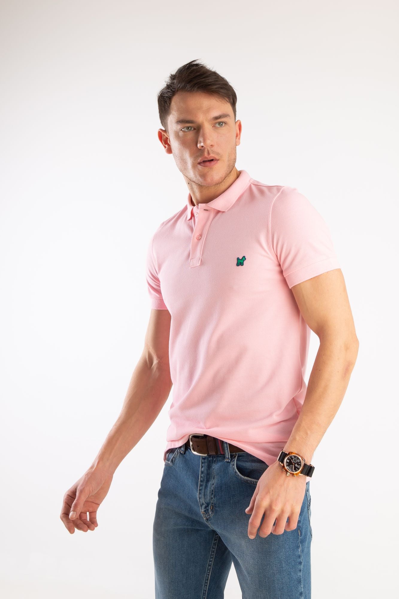 Polo Slim Liso Rosa